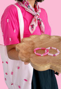 Ensemble T-Shirt mi-long, duo braceletes, sac ROSE