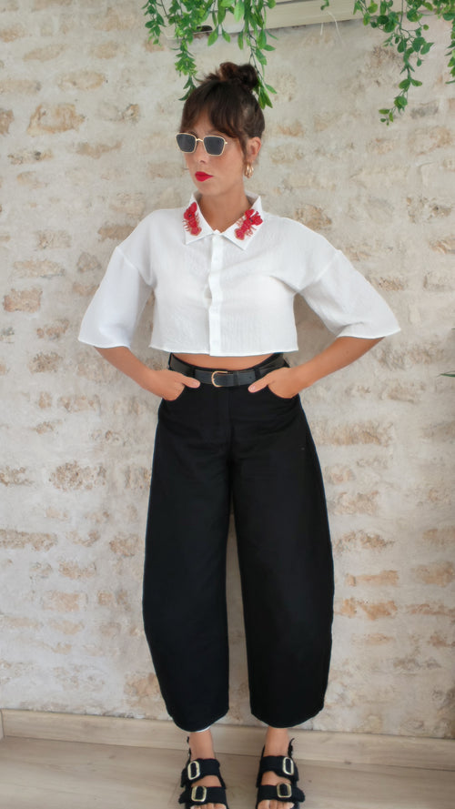 Chemise crop top homard portée – style chic et décalé BFunny
