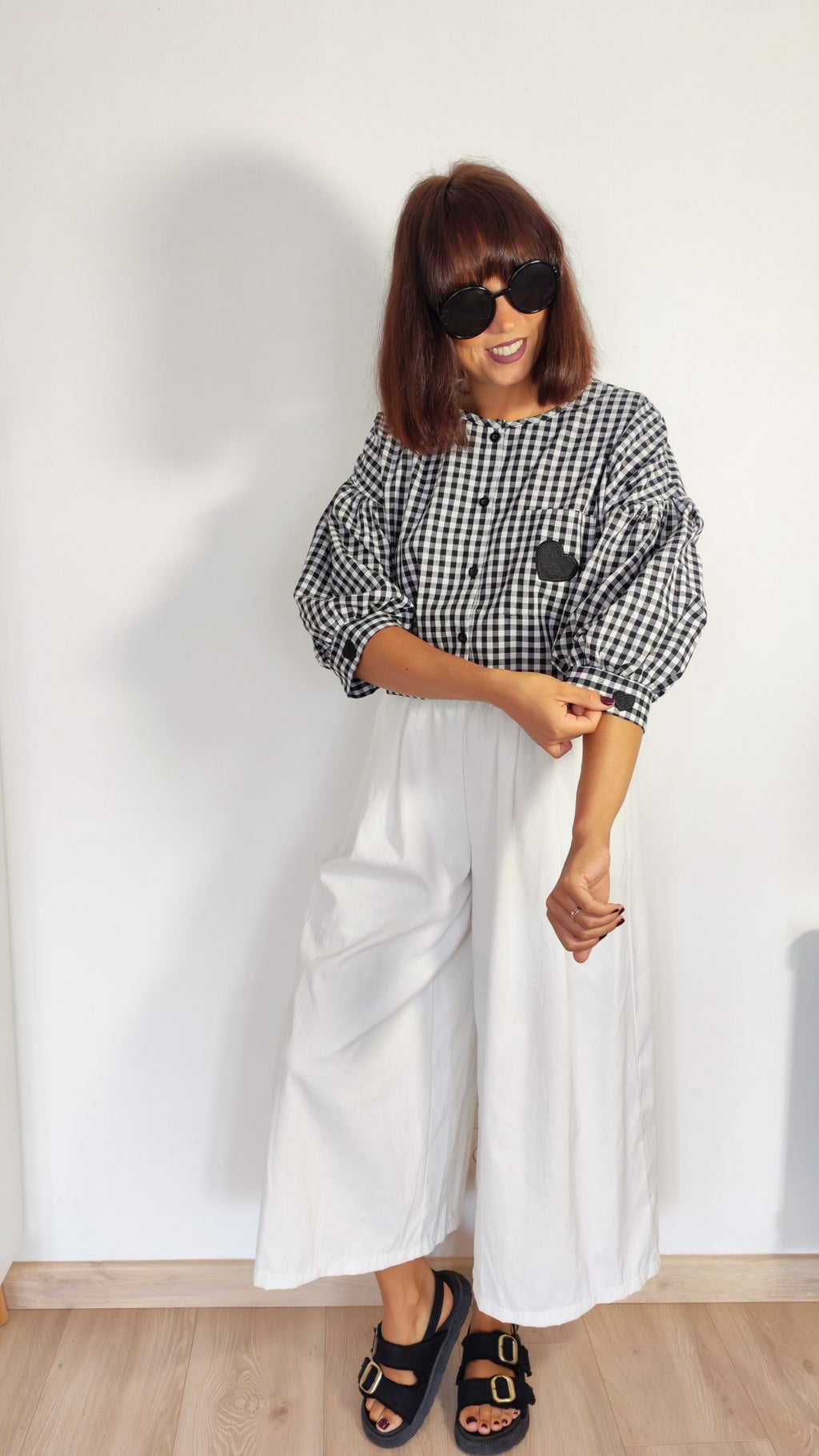 Chemise vichy noir manches 3/4 bouffantes – BFunny