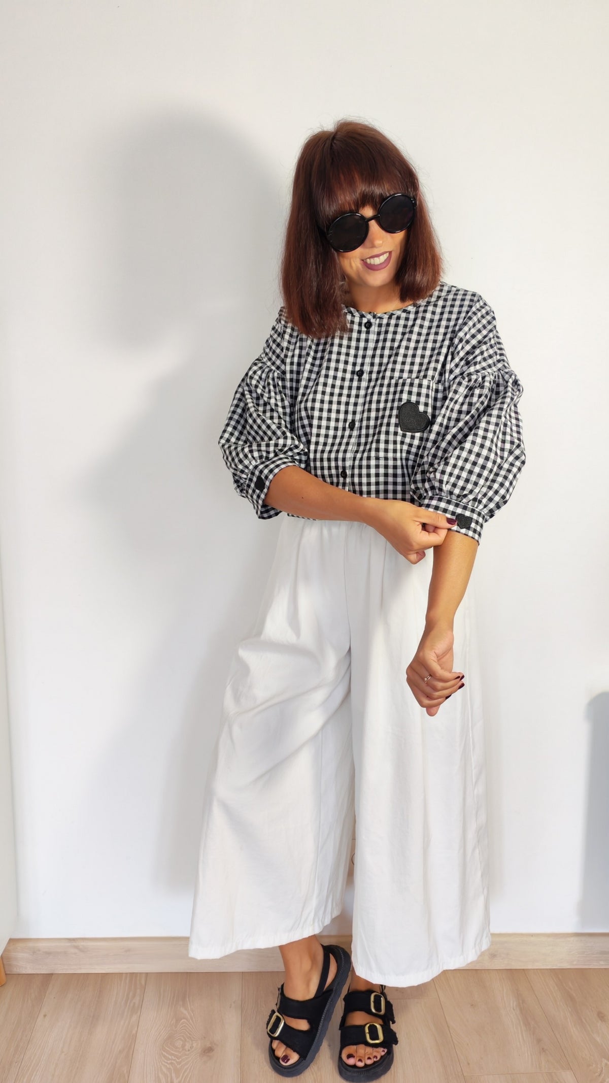 Chemise vichy noir manches 3/4 bouffantes – BFunny