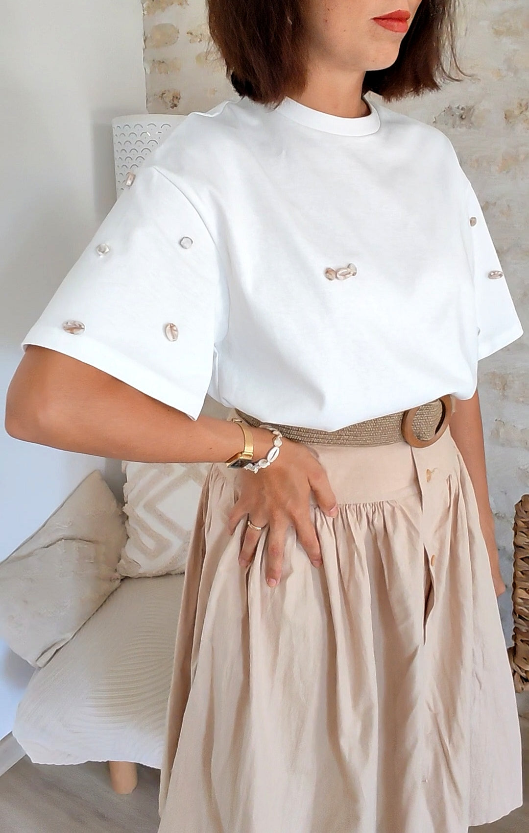 Ensamble T-shirt, Bracelet et Boucles d'Oreilles COQUILLAGE